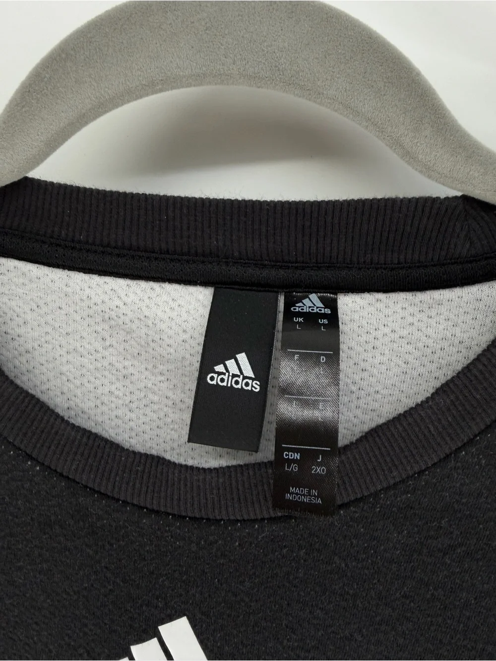 adidas Men’s Black Short Sleeve Sweatshirt with White Shoulder Stripes and Logo